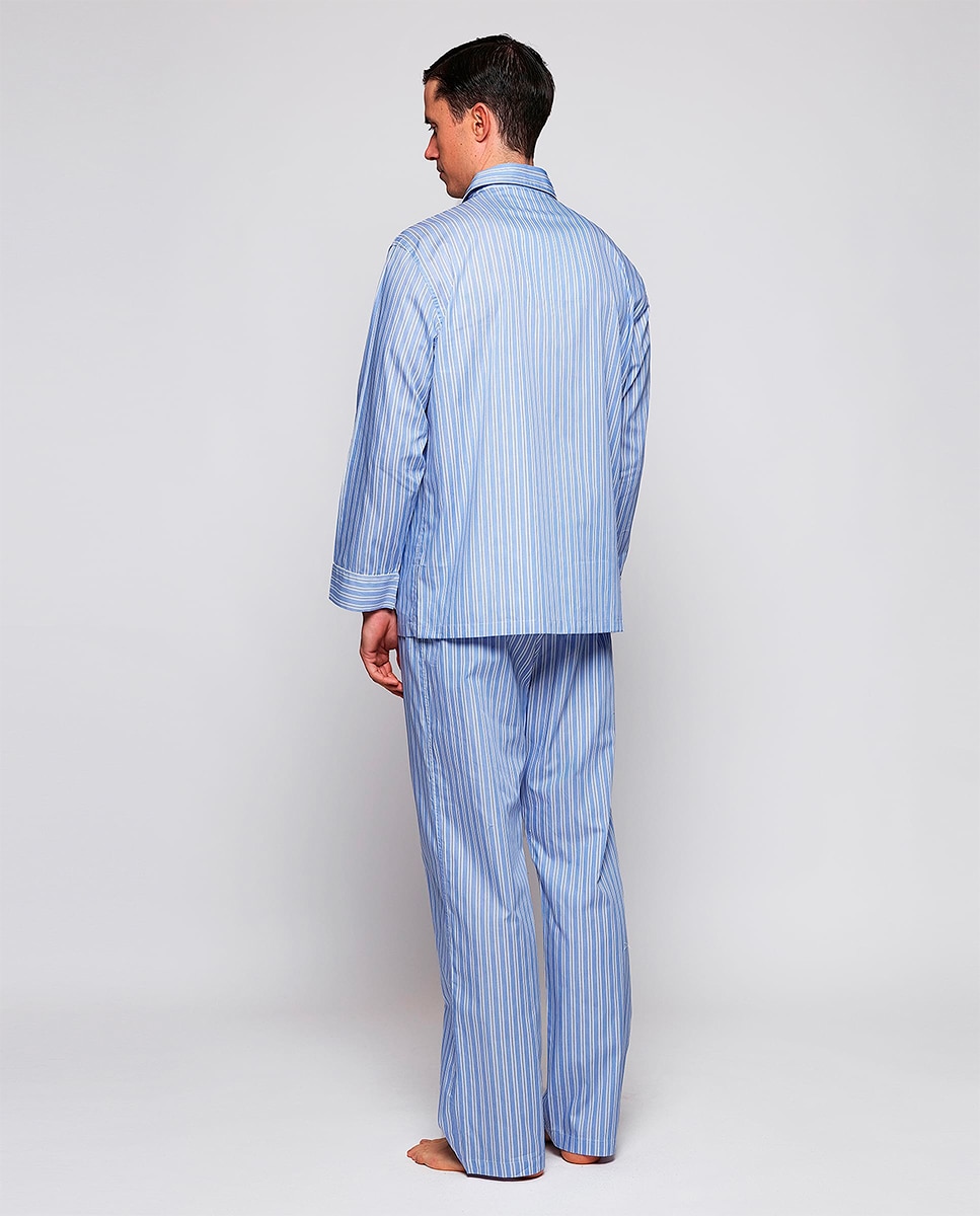 Pijama Comprido de Algodão às Riscas Azul-2
