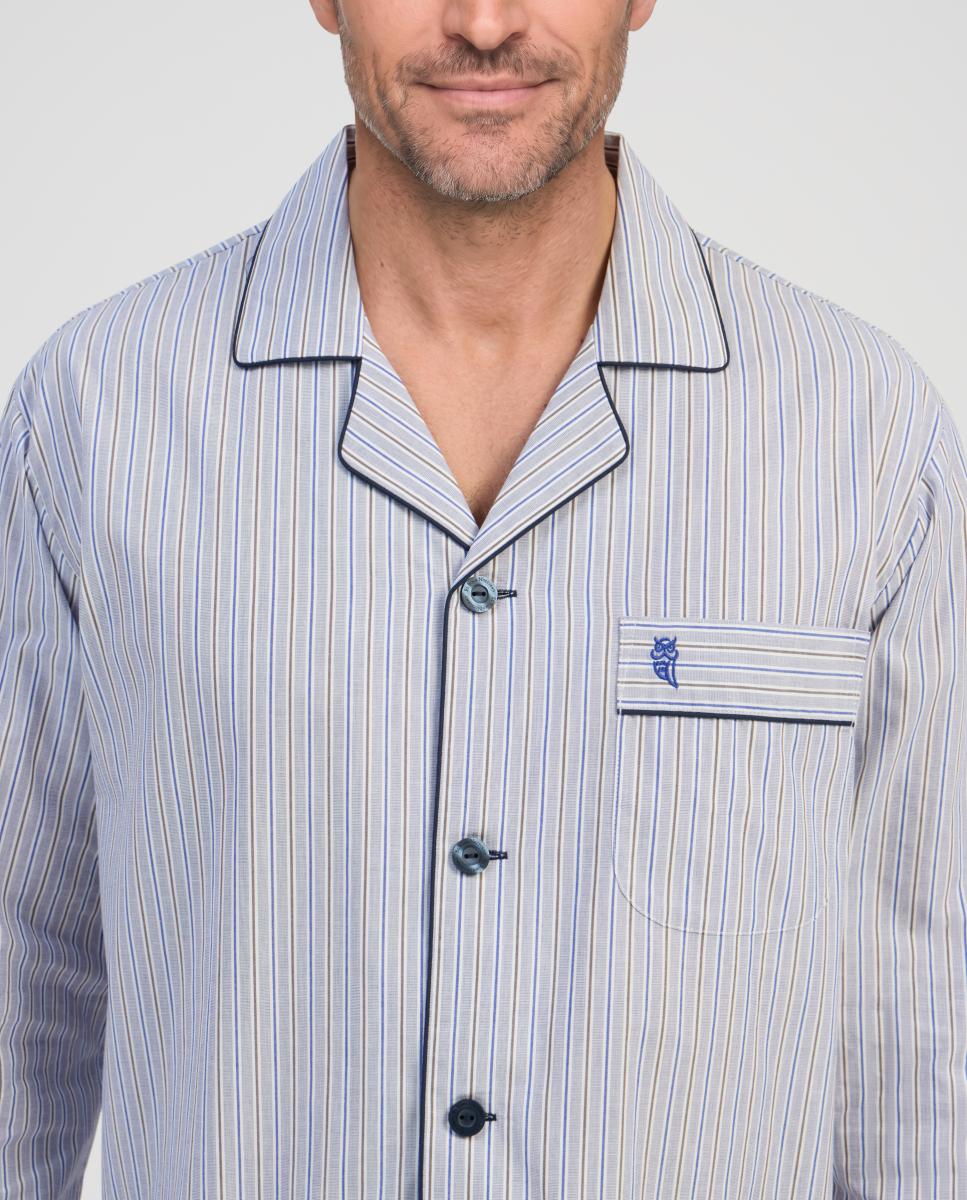 Pijama Comprido de Tecido - Azul Azul-claro-3