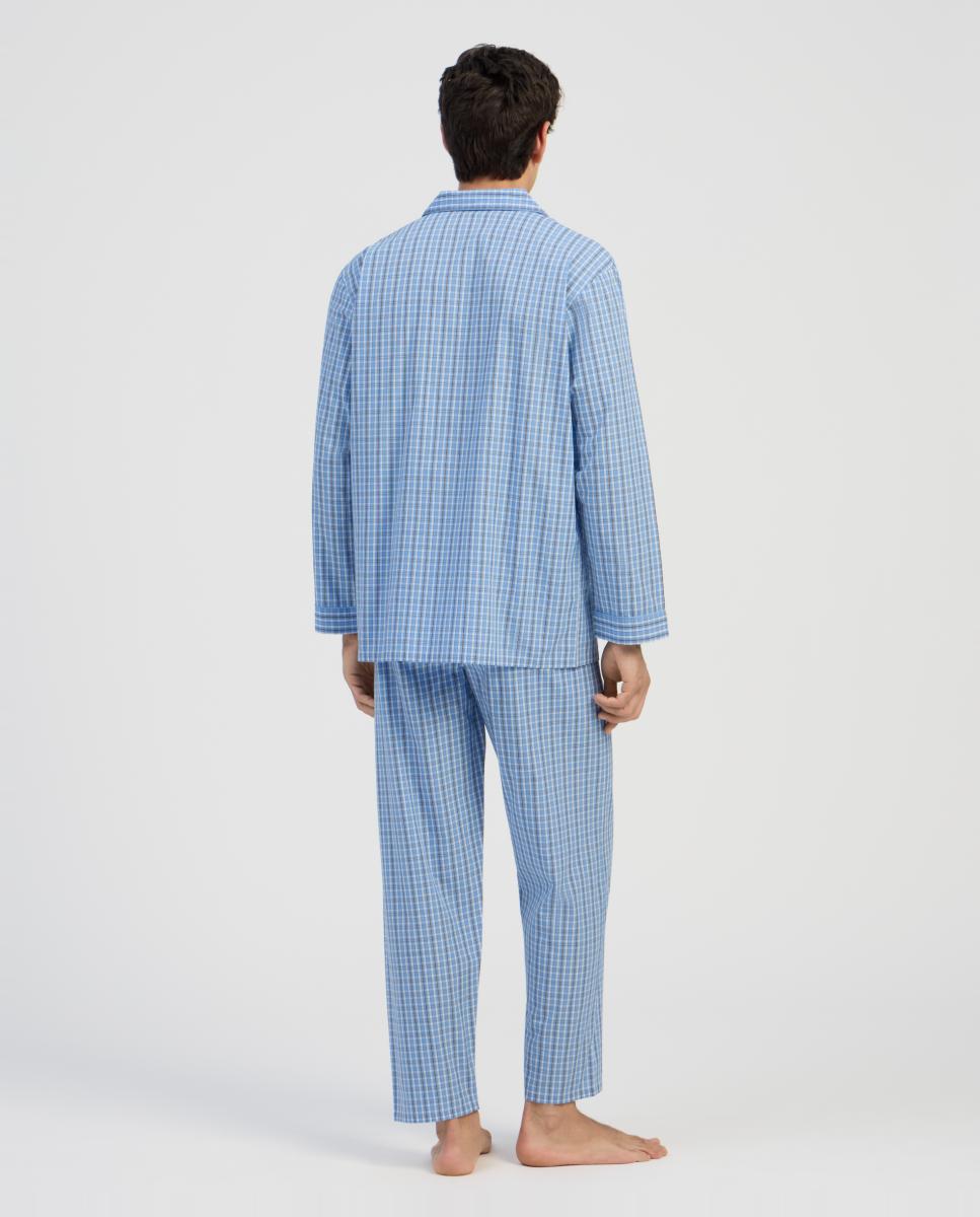 Pijama Comprido de Tecido - Azul Azul-claro-2