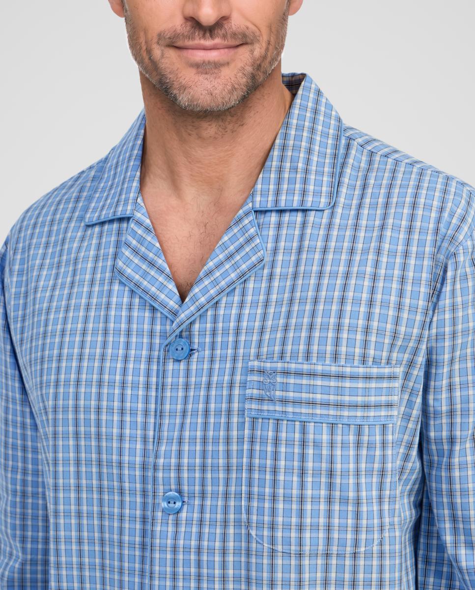 Pijama Comprido de Tecido - Azul Azul-claro-3