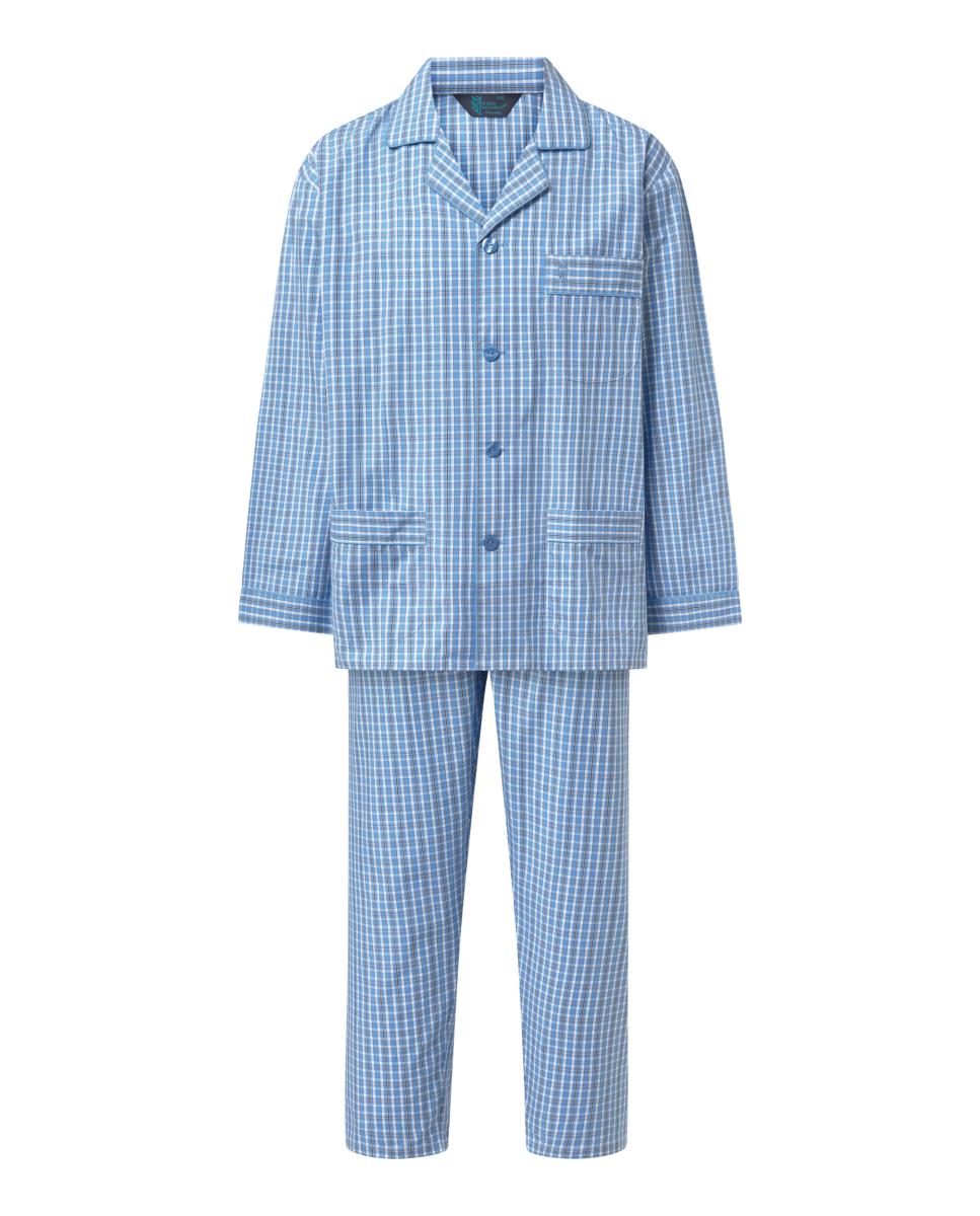 Pijama Comprido de Tecido - Azul Azul-claro-4