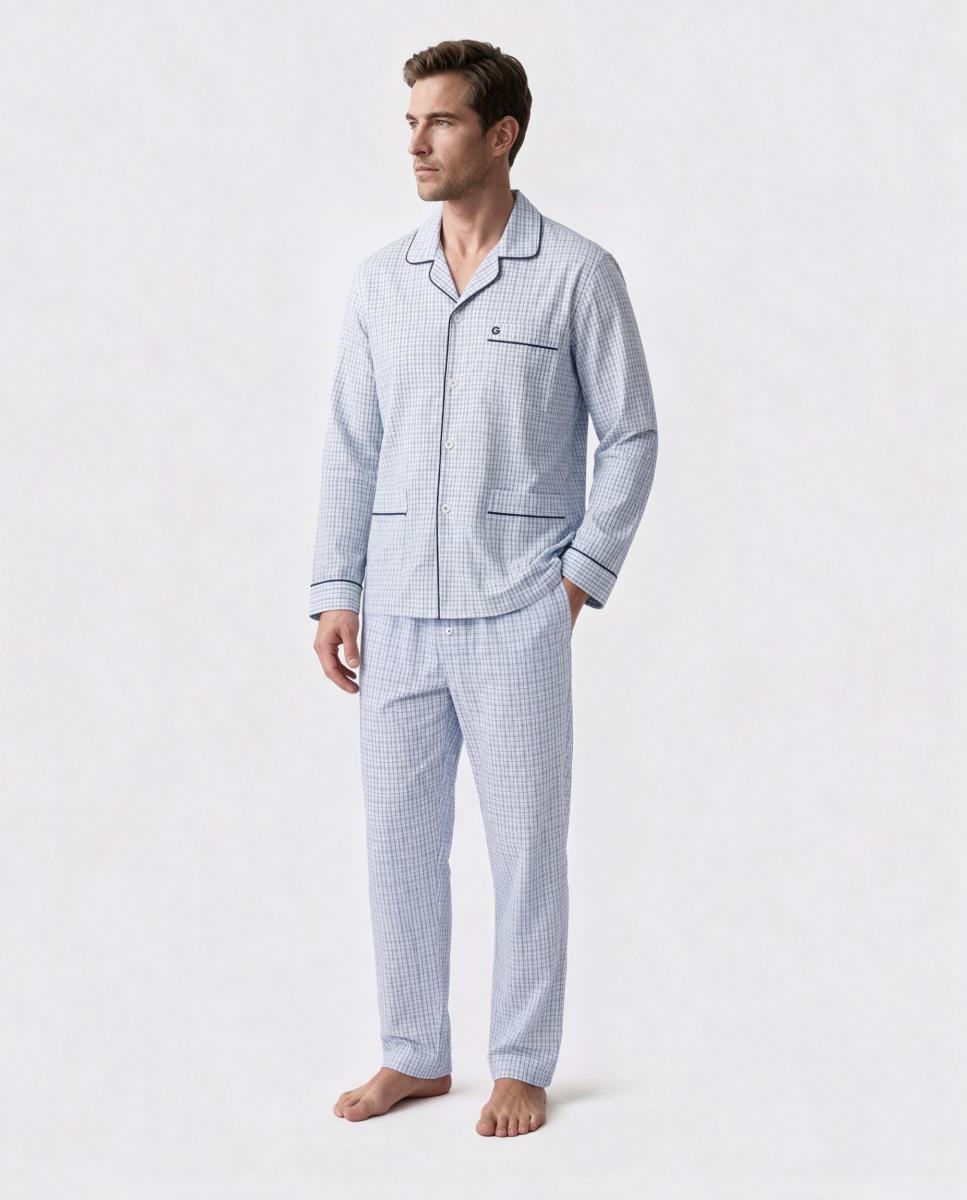 Imagem 0 de Pijama Comprido de Tecido - Azul