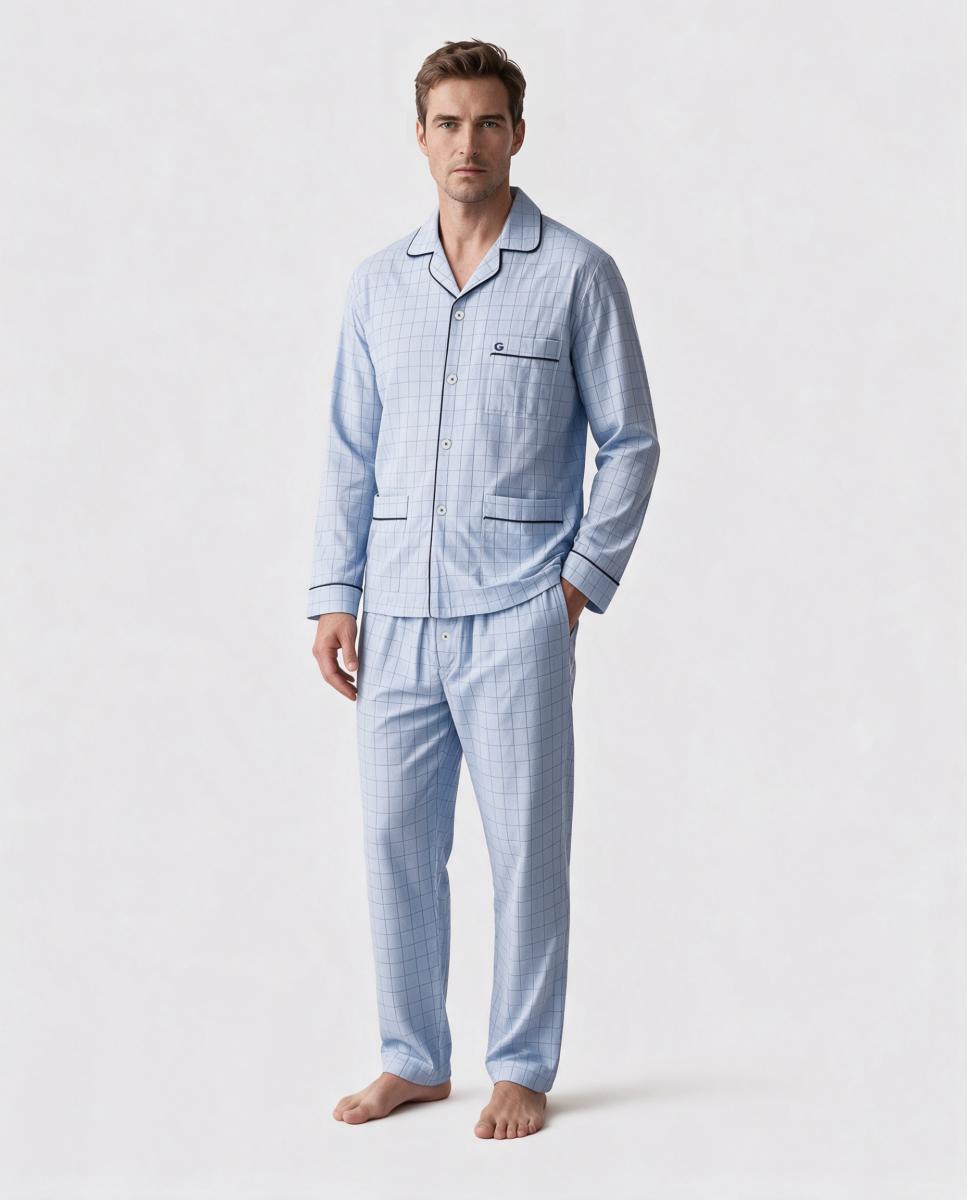 Imagem 0 de Pijama Comprido de Tecido - Azul