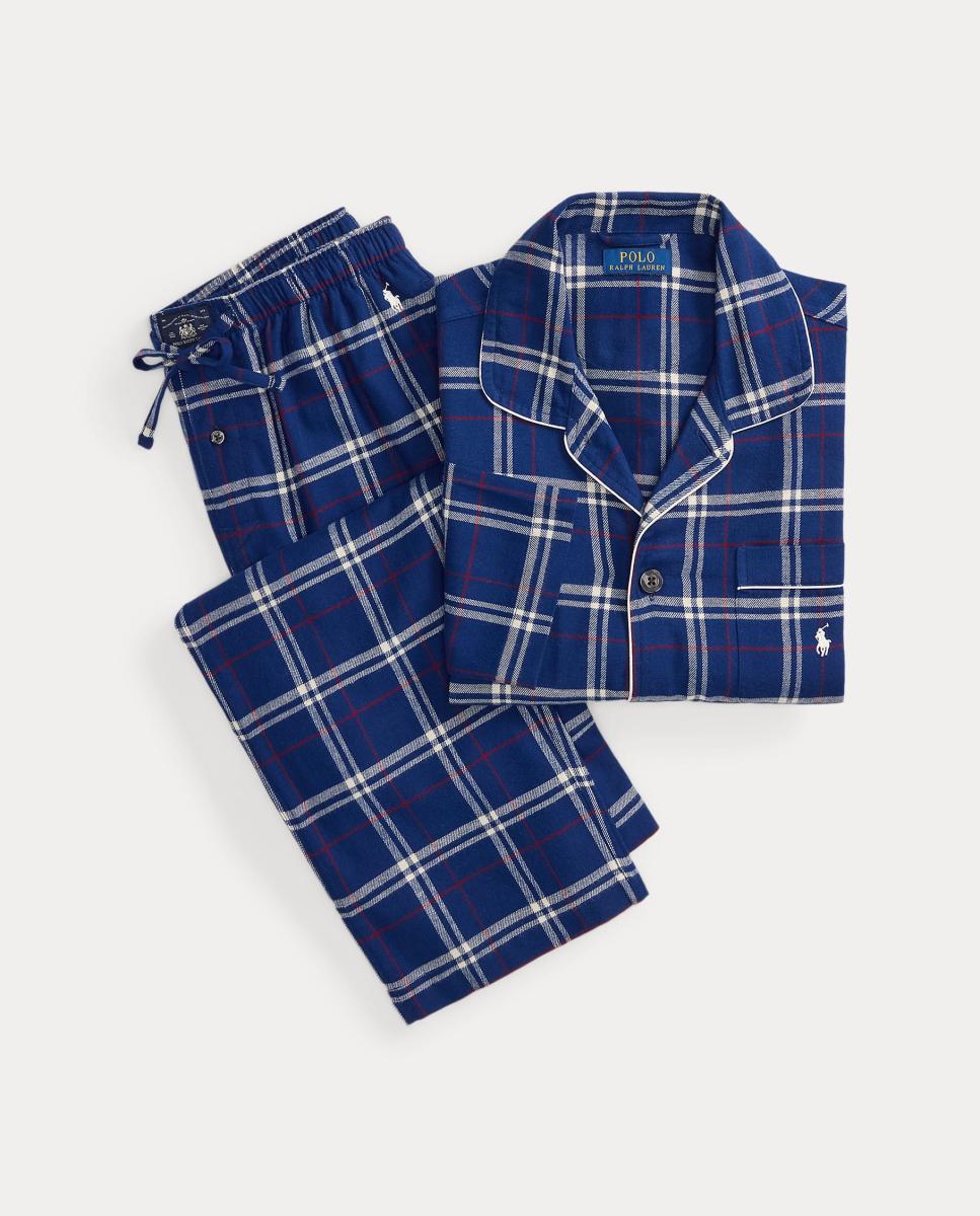Pijama Comprido de Flanela aos Quadrados Azul-marinho-5