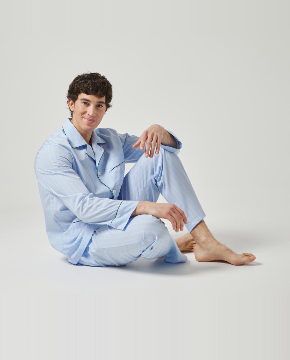 Pijama Comprido de Tecido Azul-3