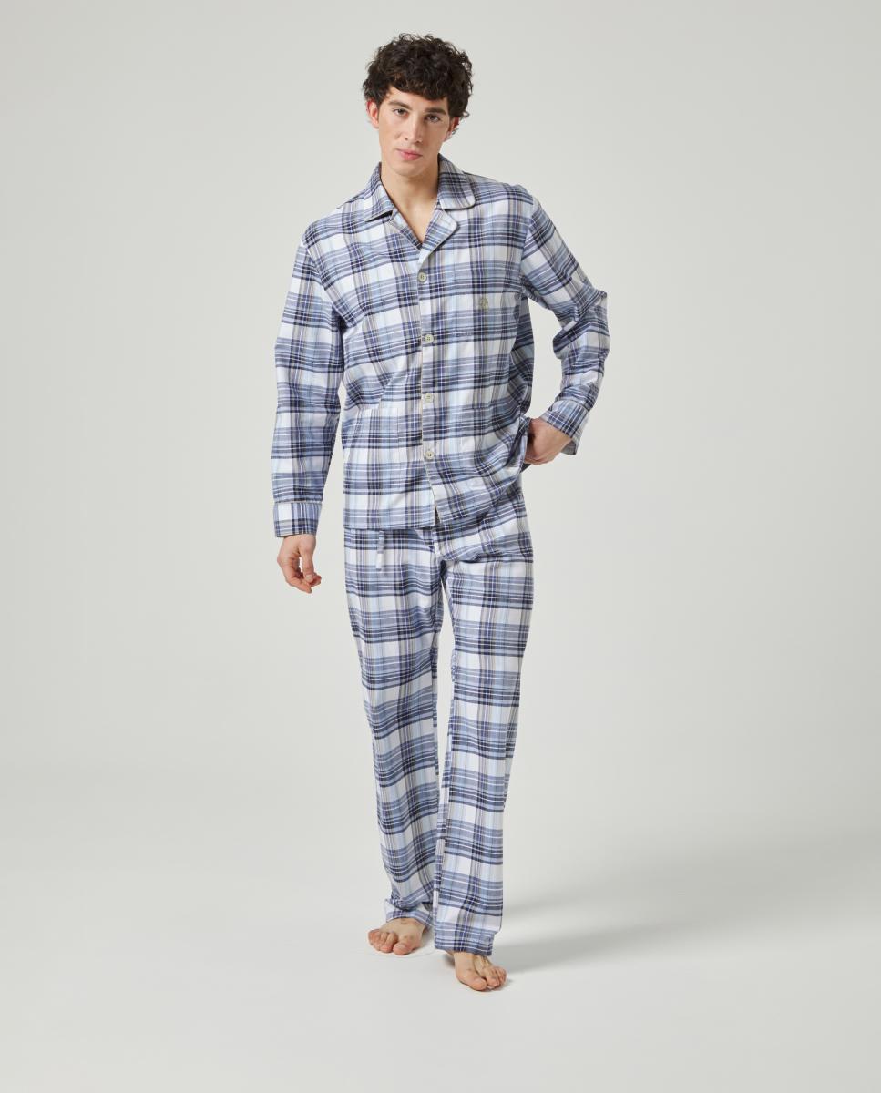 Imagen 0 de Pijama largo de tela de hombre Azul
