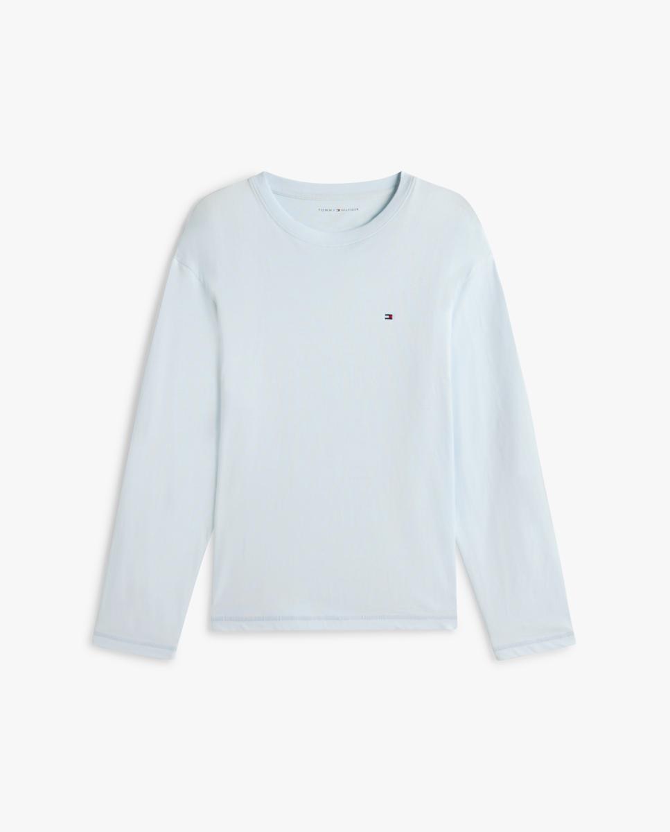 Conjunto de Pijama com T-shirt de Algodão e Calças em Tecido às Riscas com Cintura Elástica Azul-claro-3