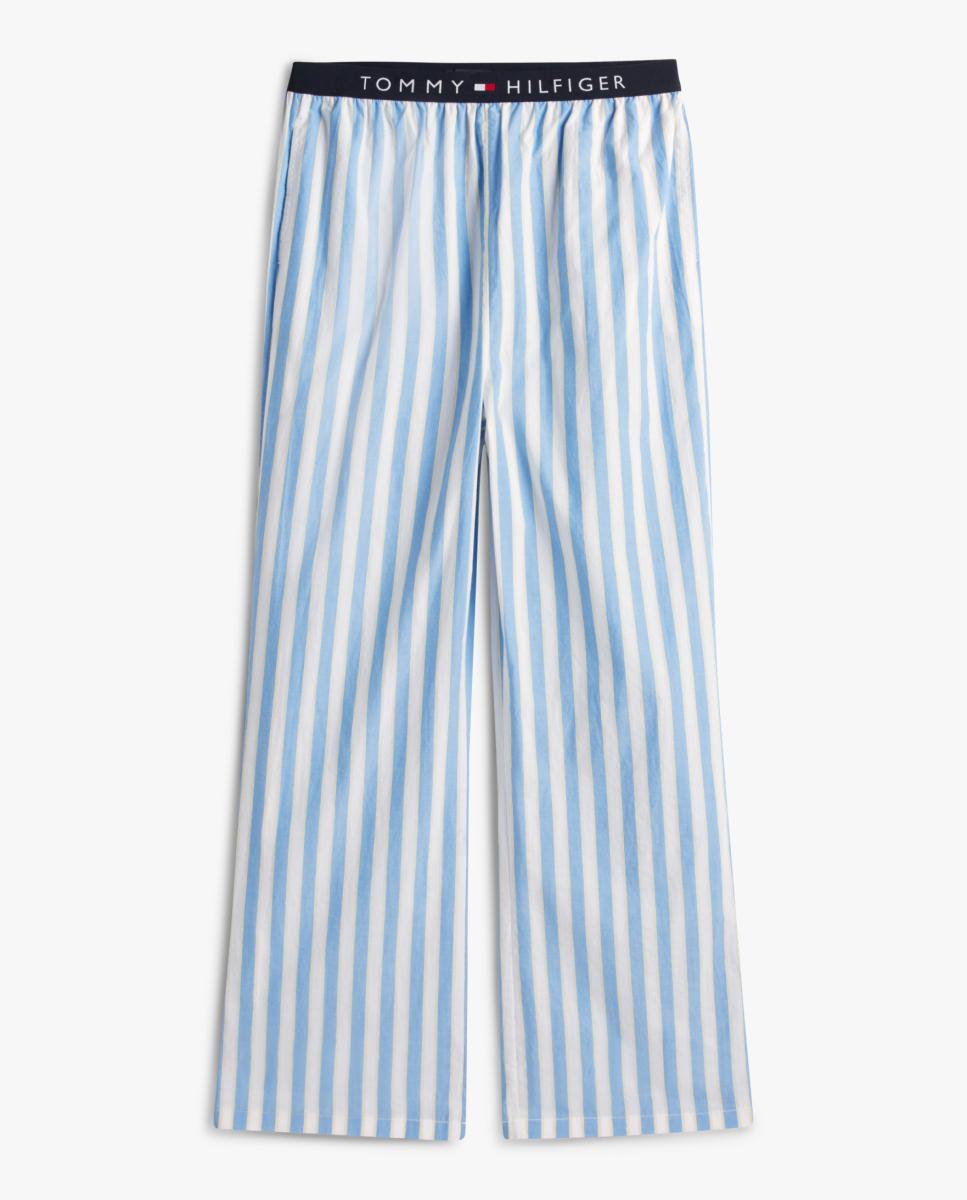 Conjunto de Pijama com T-shirt de Algodão e Calças em Tecido às Riscas com Cintura Elástica Azul-claro-4