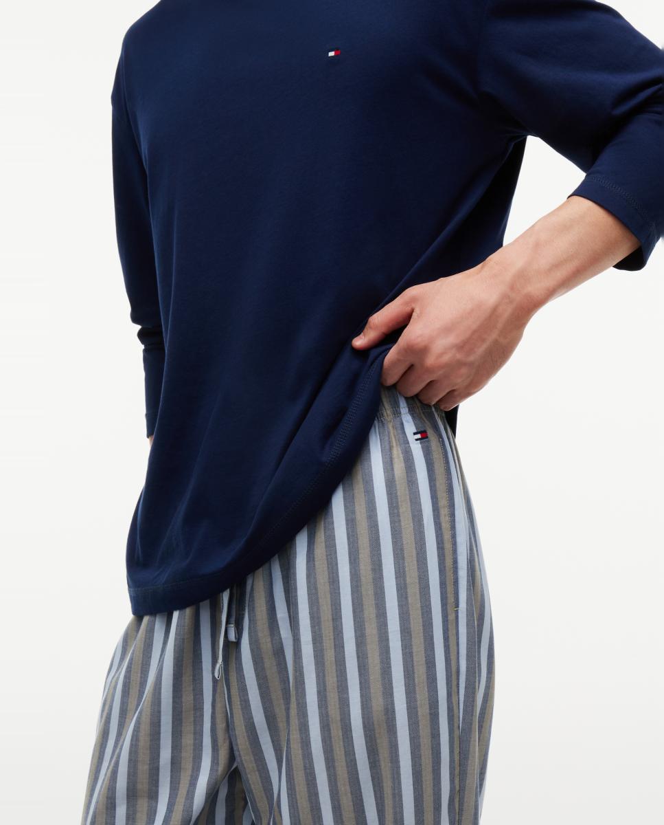 Conjunto de Pijama com Camisola de Algodão e Calças de Tecido às Riscas Multicolor-3