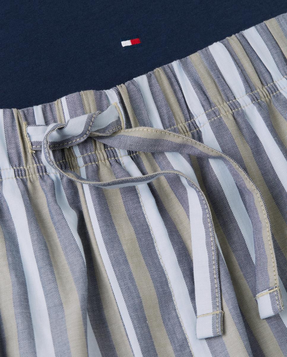 Conjunto de Pijama com Camisola de Algodão e Calças de Tecido às Riscas Multicolor-4