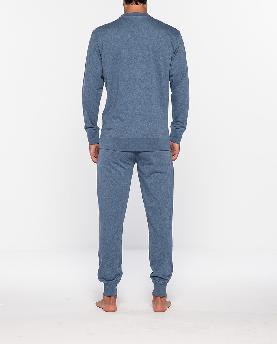 Imagen 2 de Pijama largo de algodón orgánico, Organix - Punto Blanco - Azul Azul