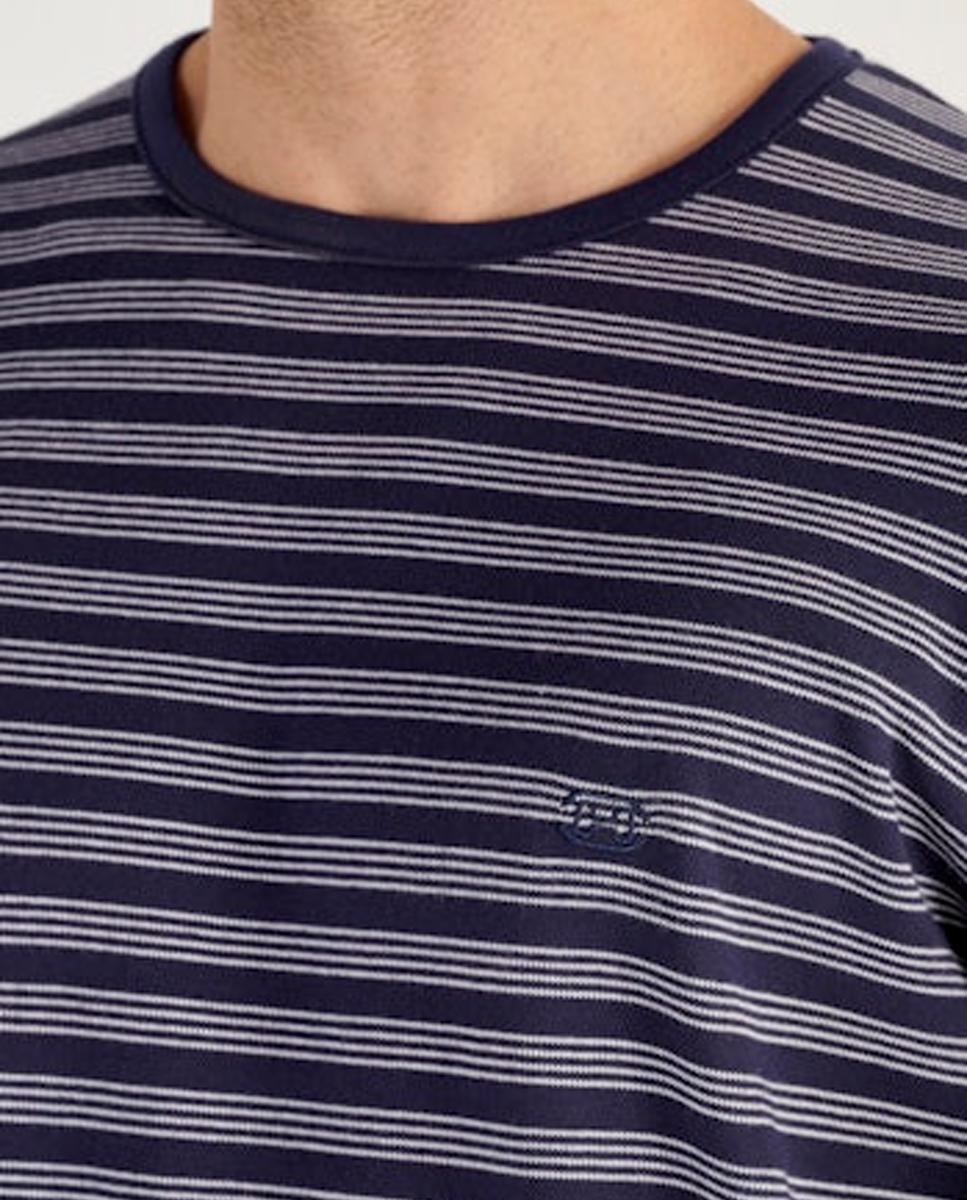 Pijama de Malha Comprido de Algodão às Riscas com Gola Redonda Azul-marinho-4