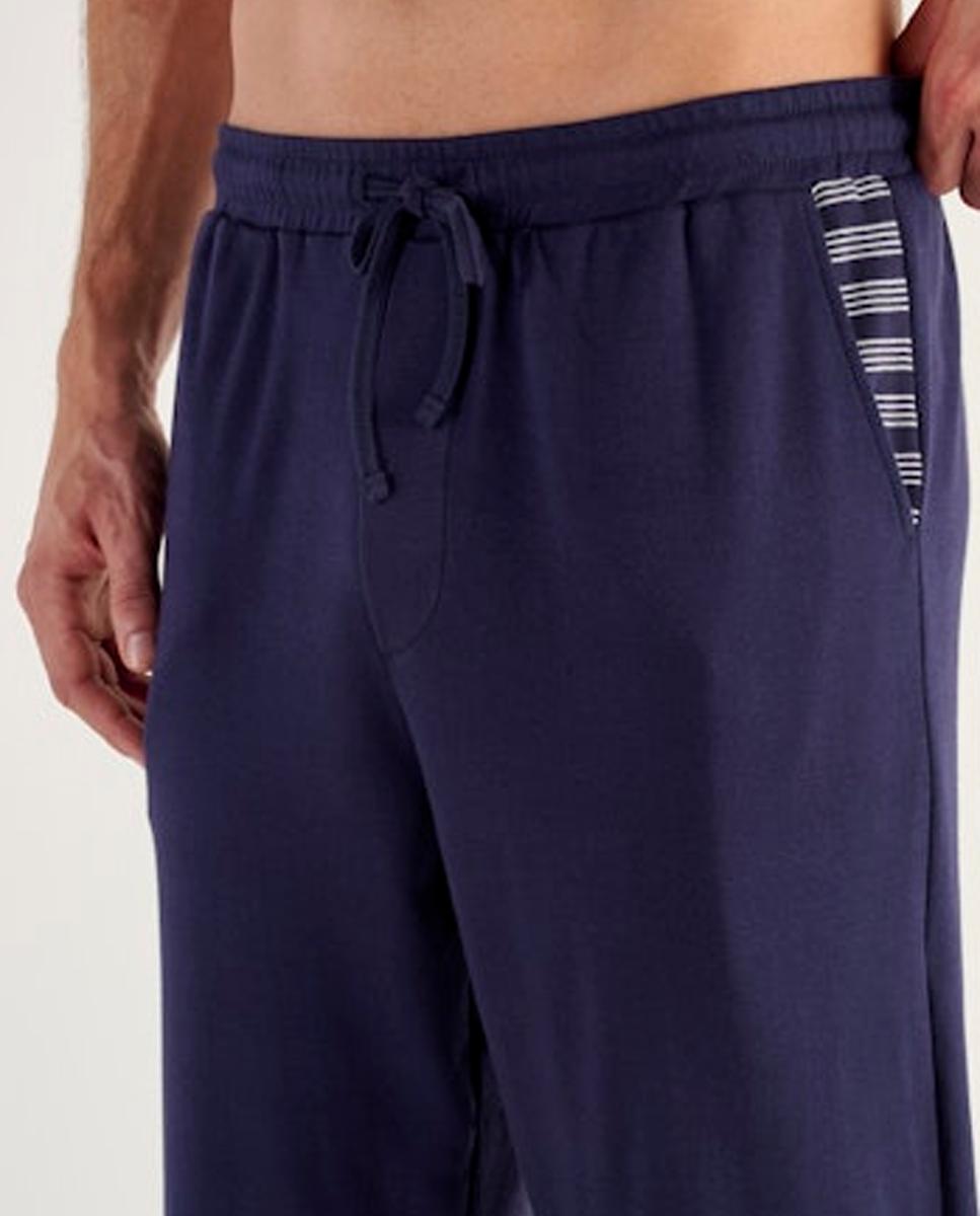 Pijama de Malha Comprido de Algodão às Riscas com Gola Redonda Azul-marinho-5