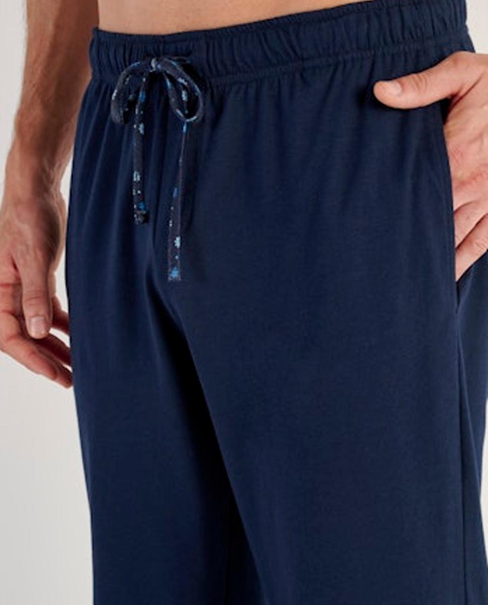 Pijama de Malha de Algodão Comprido às Bolinhas com Gola em Bico Azul-marinho-5