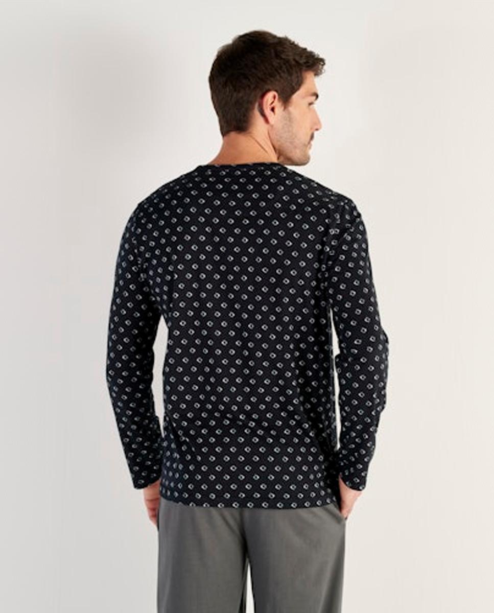 Pijama de Malha Comprido de Algodão com Gola Redonda e Estampado Preto-3