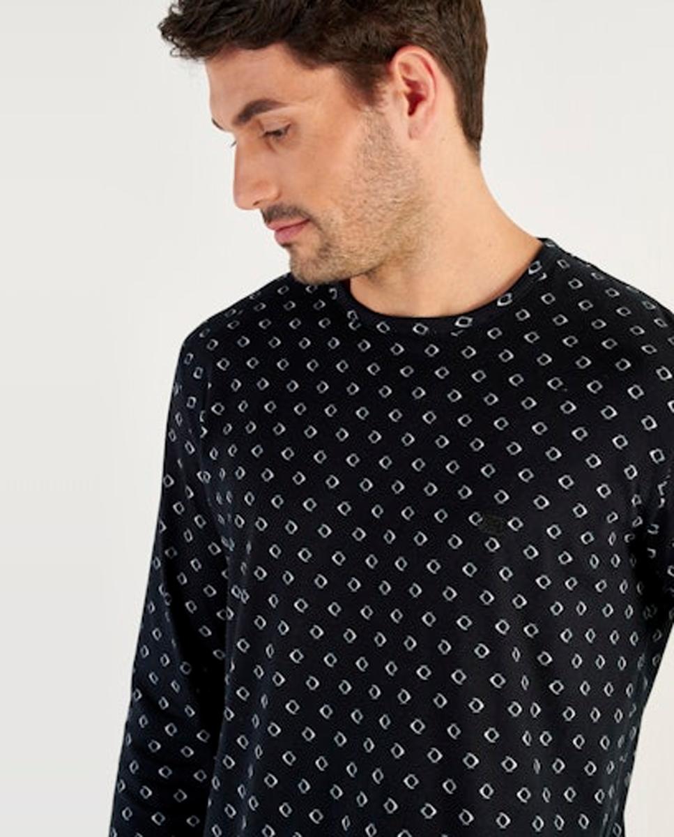 Pijama de Malha Comprido de Algodão com Gola Redonda e Estampado Preto-4