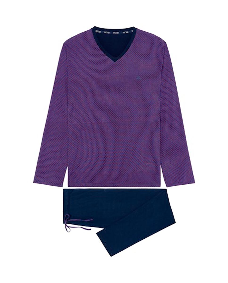 Pijama de Malha de Algodão e Modal Comprido com Gola em Bico e Estampado Bordeaux-6
