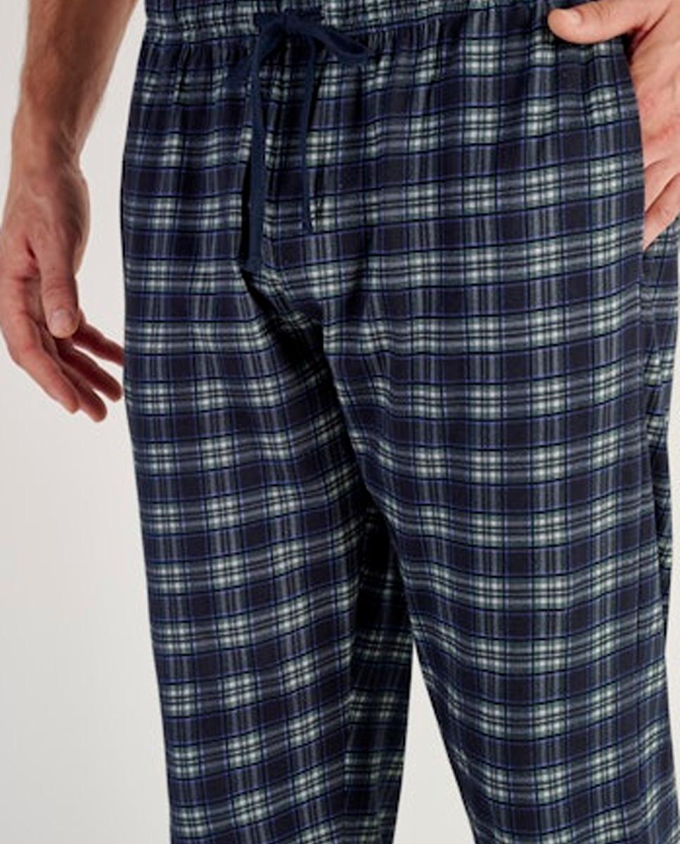 Pijama de Malha Comprido de Algodão aos Quadrados com Gola em Bico Azul-marinho-5