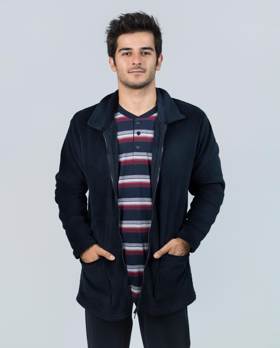 Bata de hombre de forro polar color marino - Babelo - Azul marino Azul marino-2