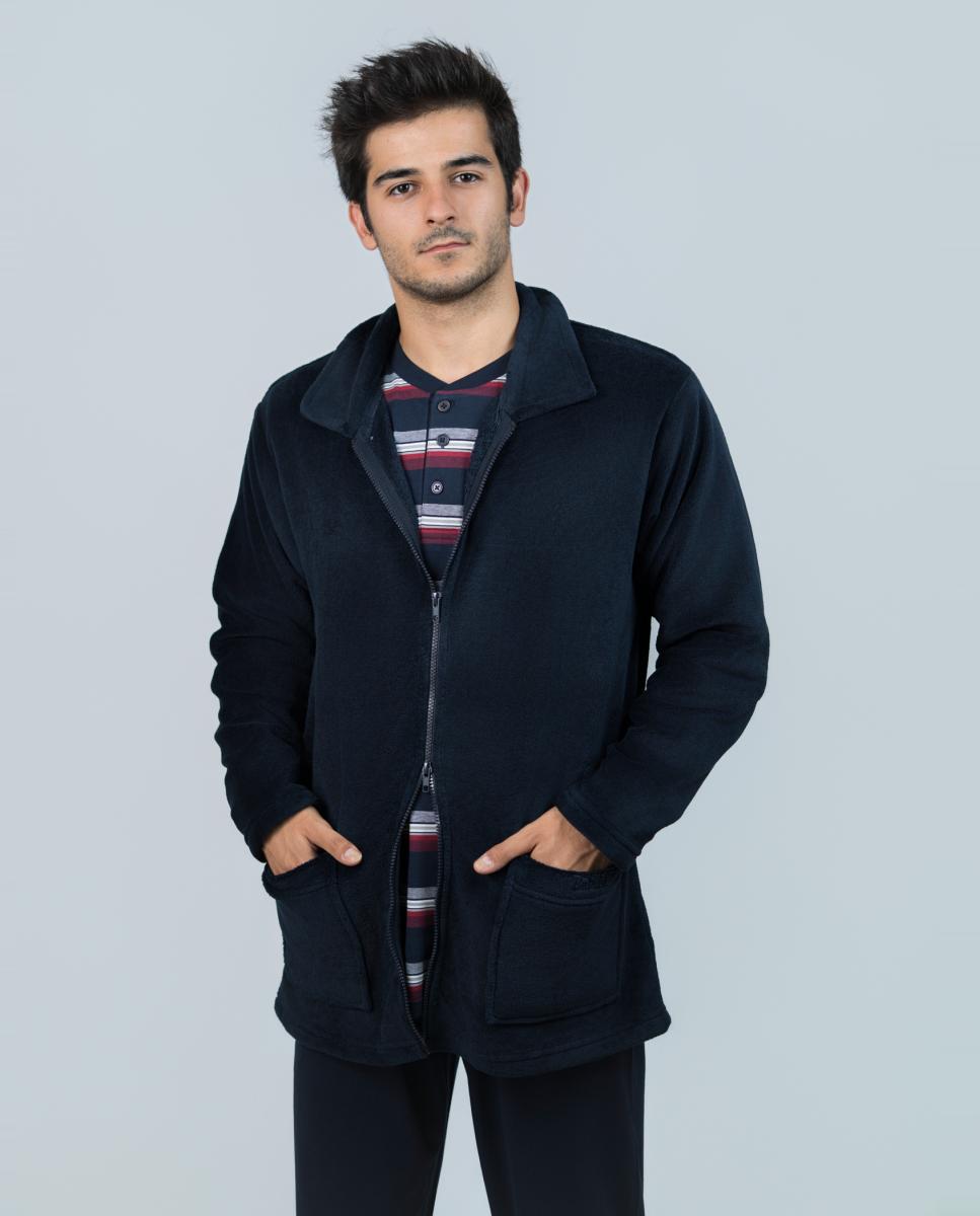 Bata de hombre de forro polar color marino - Babelo - Azul marino Azul marino-3
