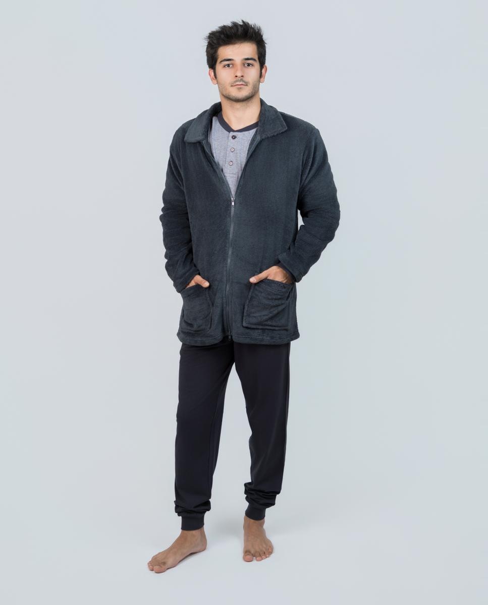 Bata de hombre de forro polar color marino - Babelo - Gris oscuro Gris oscuro-1
