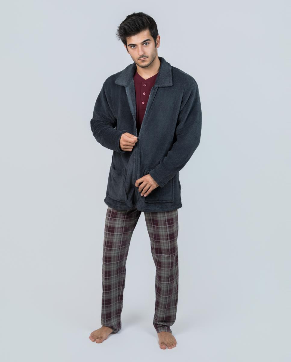 Bata de hombre de forro polar color marino - Babelo - Gris oscuro Gris oscuro-6