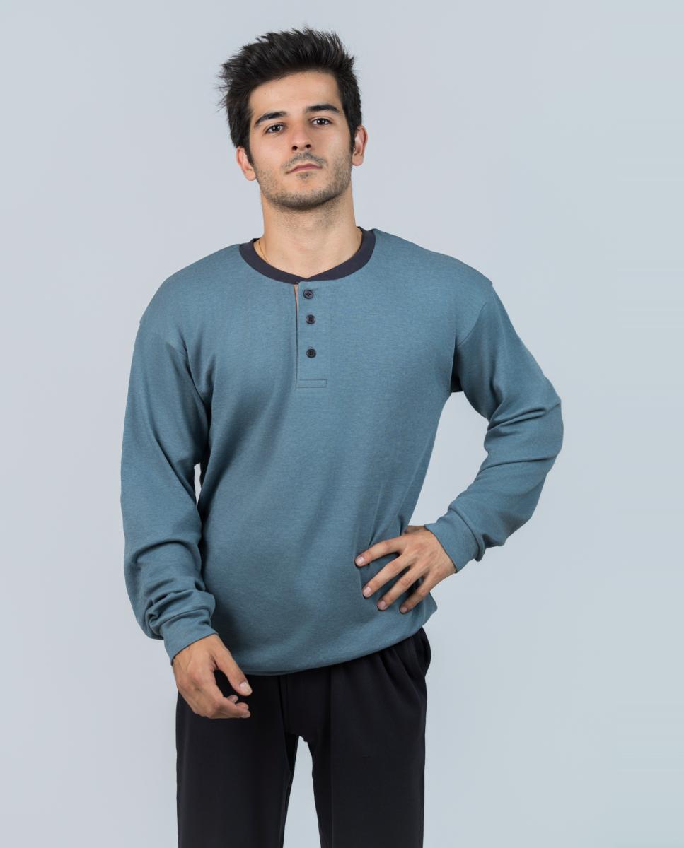 Imagen 0 de Pijama largo de hombre de Interlock en color turquesa azulado Azul marino