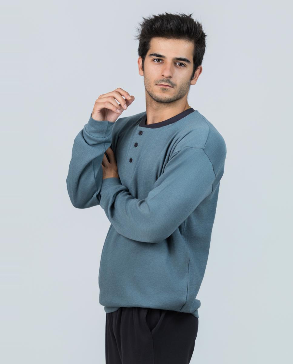 Pijama largo de hombre de Interlock en color turquesa azulado - Babelo - Azul marino Azul marino-2