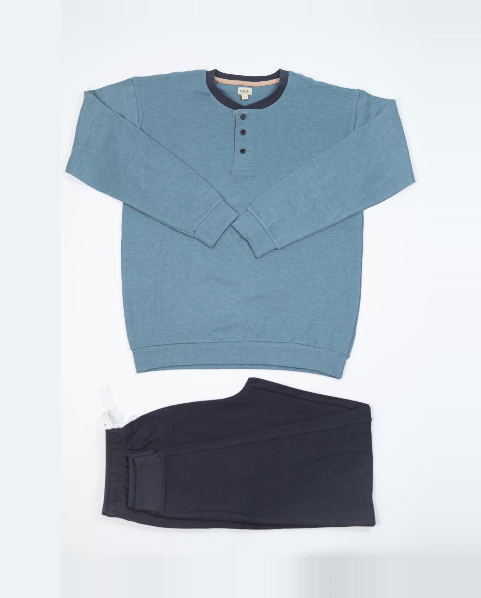 Pijama largo de hombre de Interlock en color turquesa azulado - Babelo - Azul marino Azul marino-3