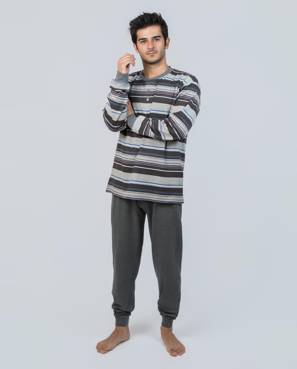 Imagen 0 de Pijama largo de hombre de Interlock con rayas en color antracita Gris oscuro