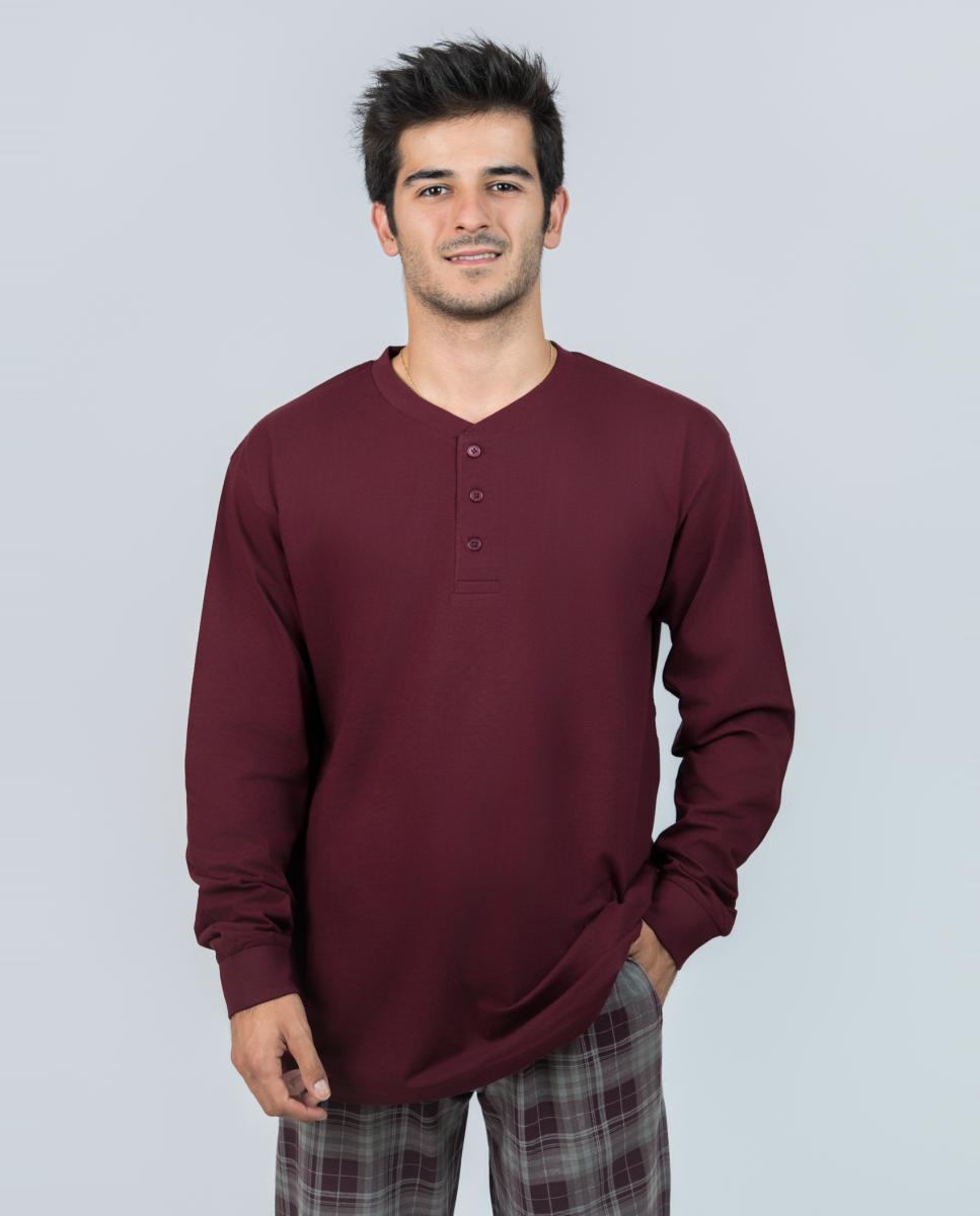 Pijama largo de hombre de punto liso color - Babelo - Granate Granate-2