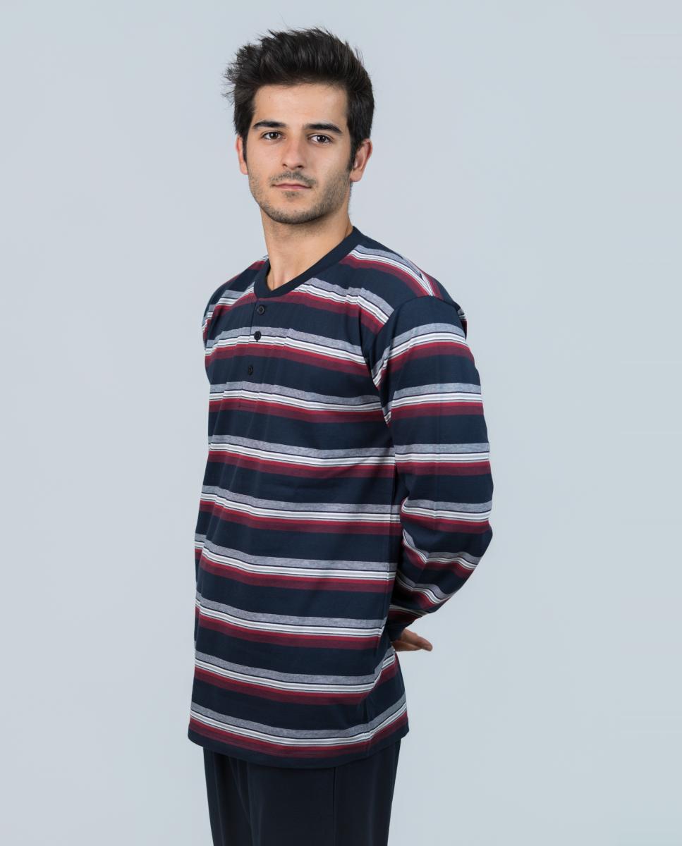 Pijama largo de hombre de punto liso con rayas en color marino-granate - Babelo - Burdeos Burdeos-3