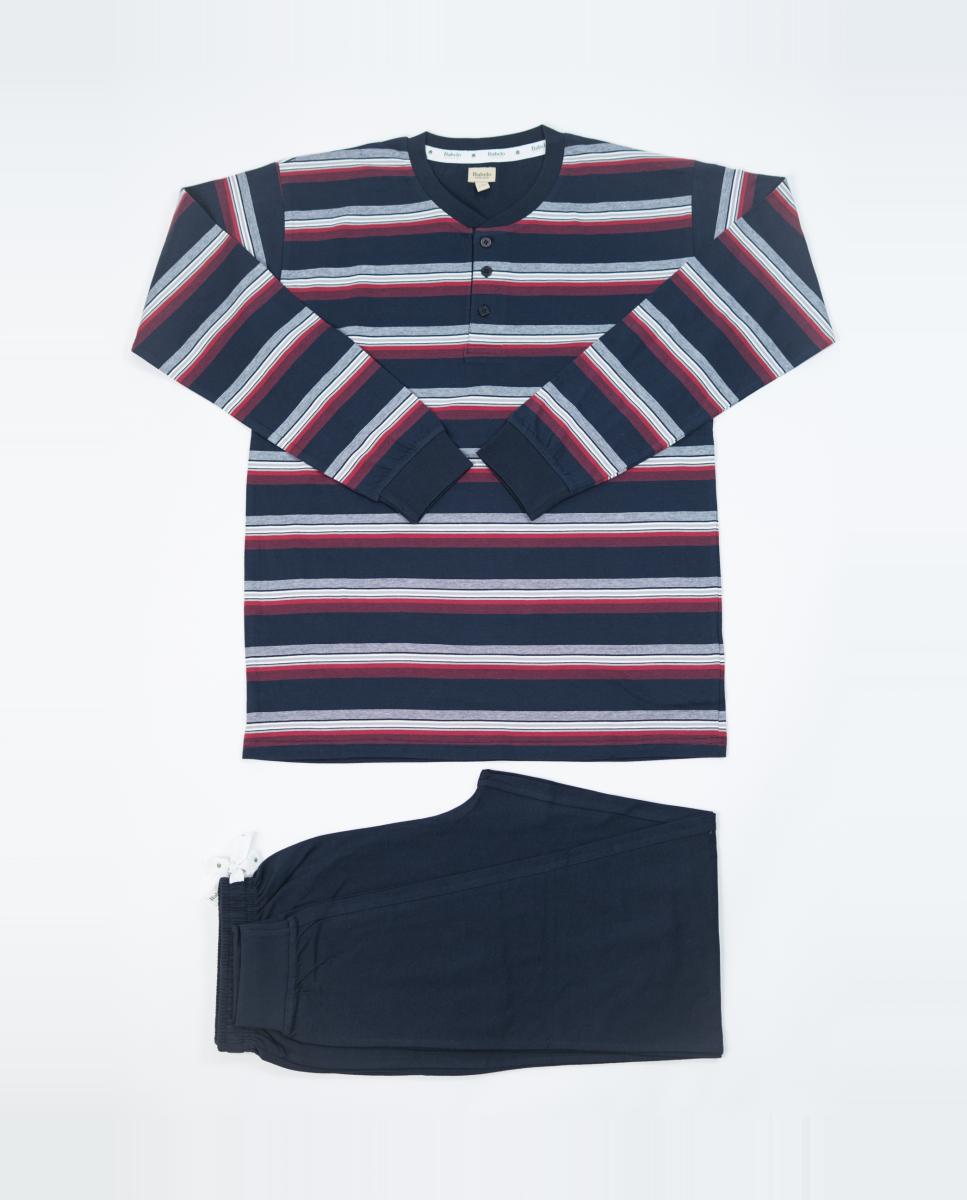 Pijama largo de hombre de punto liso con rayas en color marino-granate - Babelo - Burdeos Burdeos-4