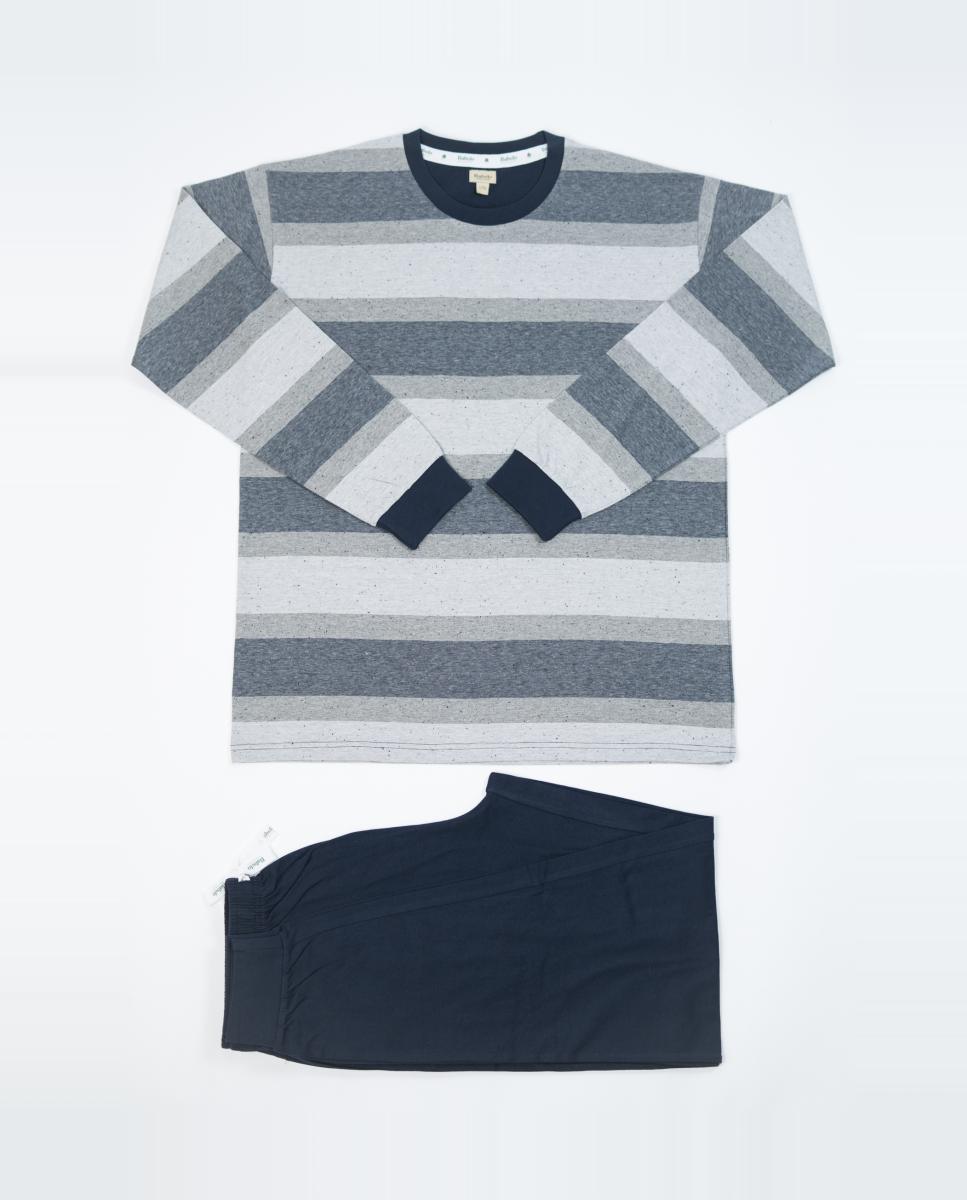 Pijama largo de hombre de punto liso en rayas color azul-gris - Babelo - Gris claro Gris claro-5