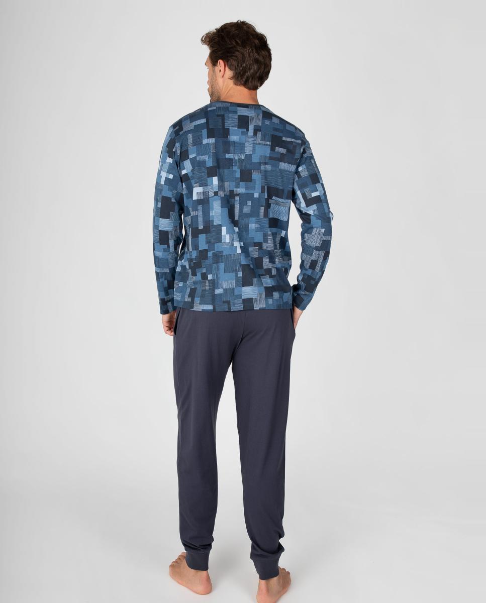 Pijama largo de hombre de punto de algodón - Massana - Azul Azul-2