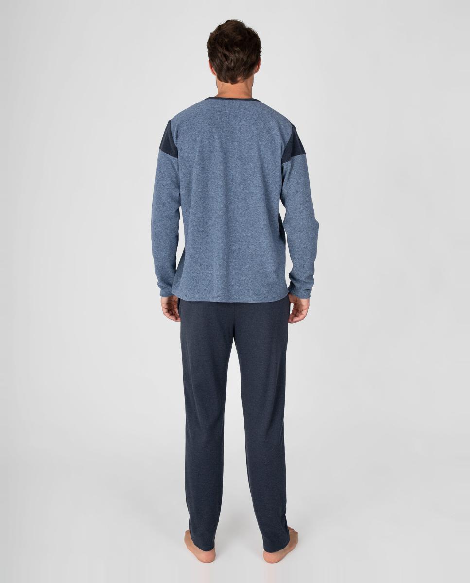 Pijama largo de hombre de punto afelpado - Massana - Azul Azul-2