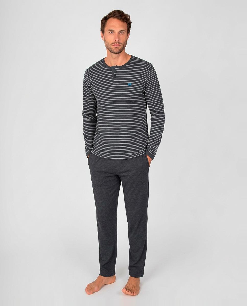 Imagen 0 de Pijama largo de hombre de punto listado Gris
