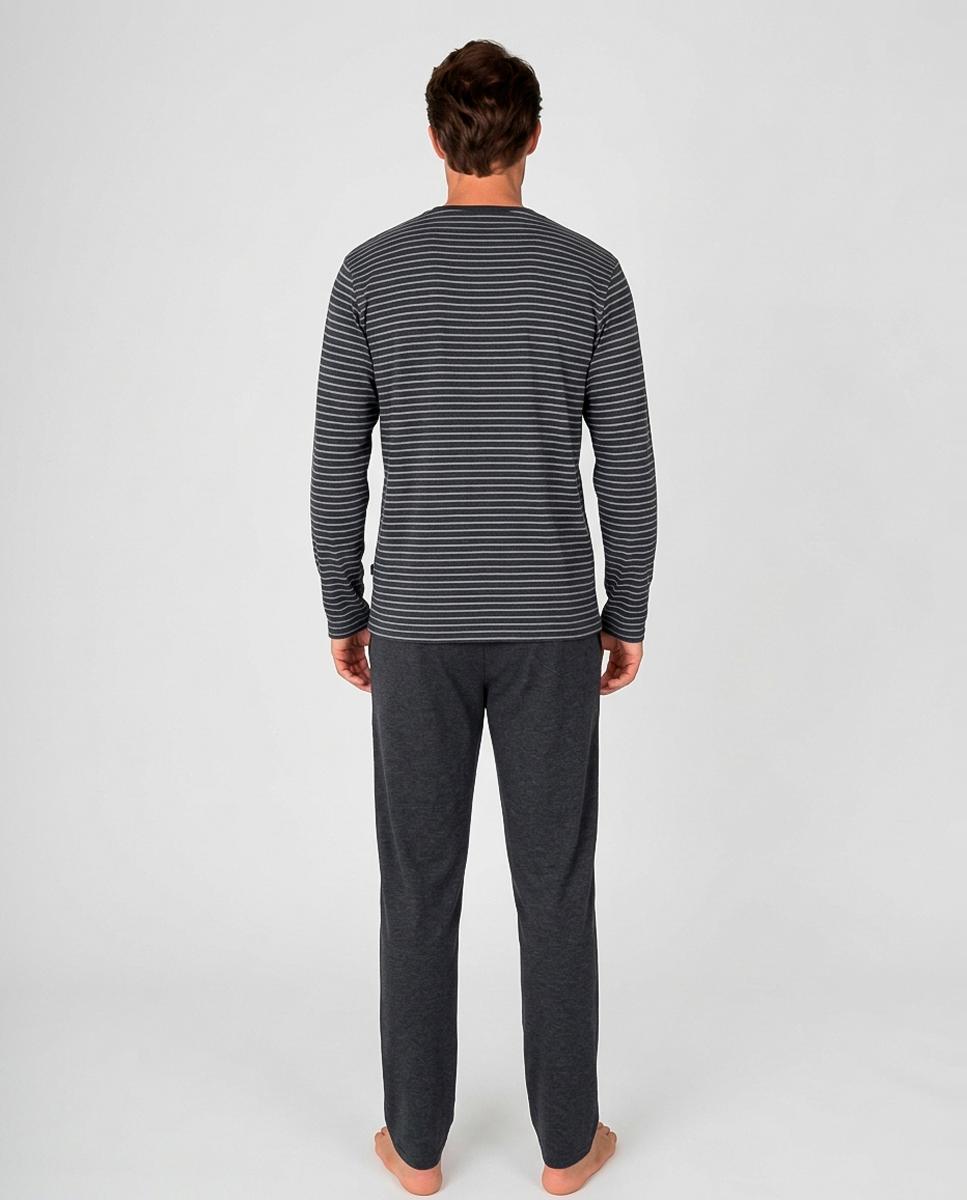 Pijama largo de hombre de punto listado - Massana - Gris Gris-2