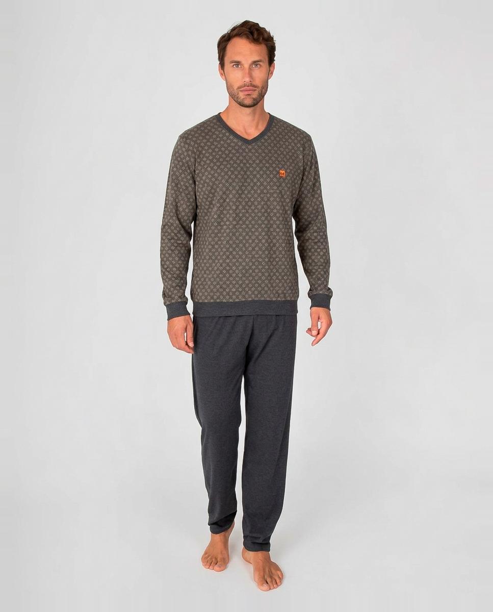 Imagen 0 de Pijama largo de hombre de punto de Jacquard Gris