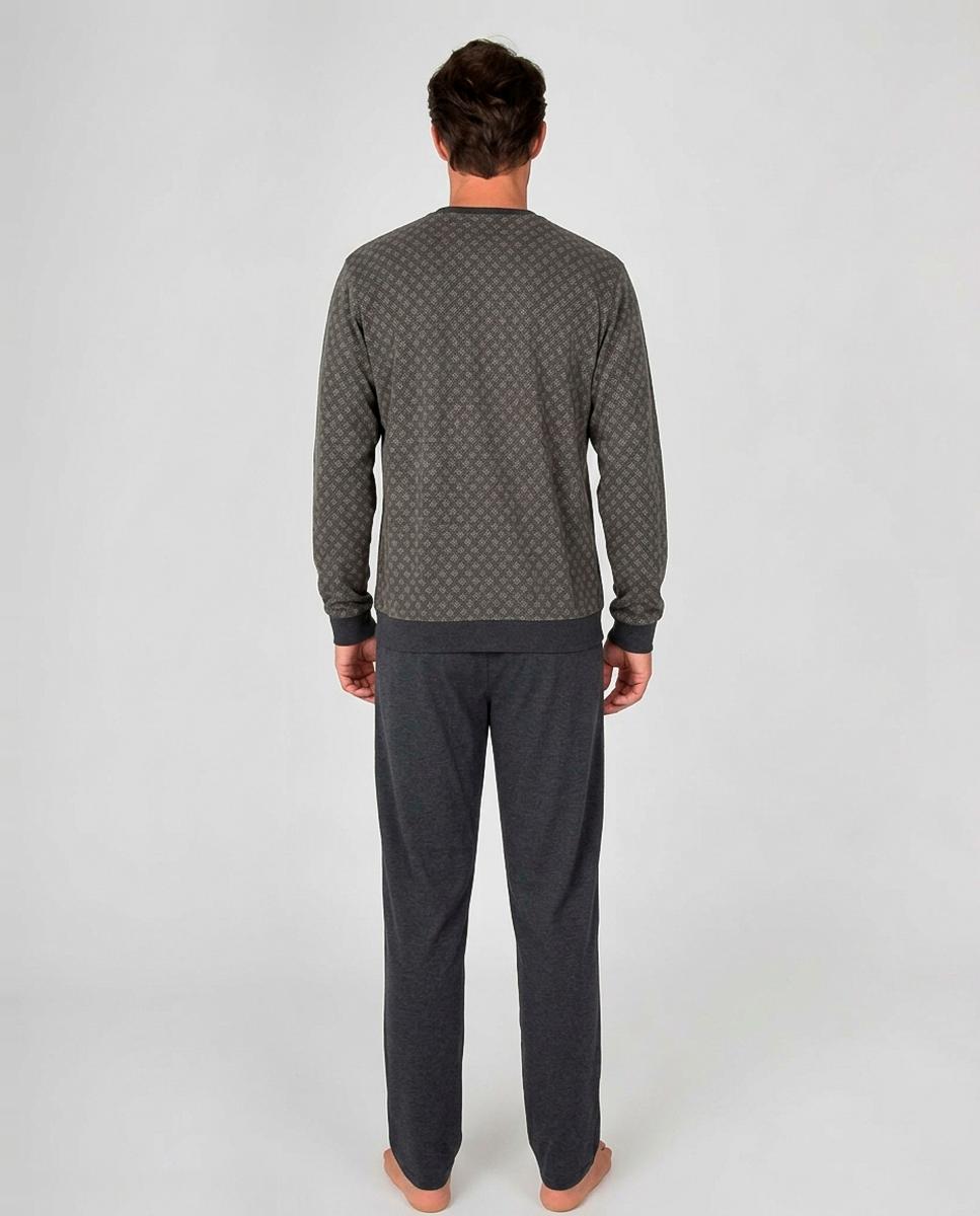 Pijama largo de hombre de punto de Jacquard - Massana - Gris Gris-2