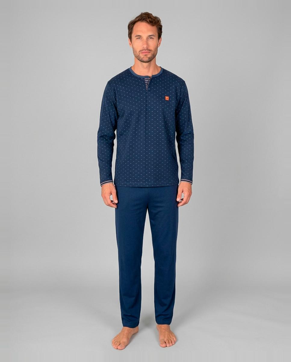 Imagen 0 de Pijama largo de hombre de punto de Jacquard Azul