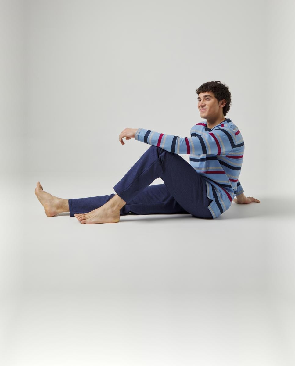 Pijama Comprido de Malha Azul-2