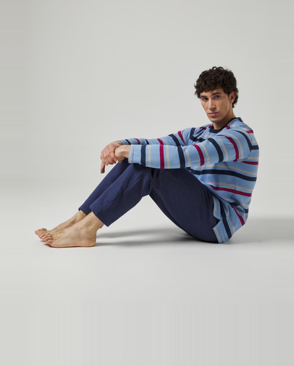 Pijama Comprido de Malha Azul-3
