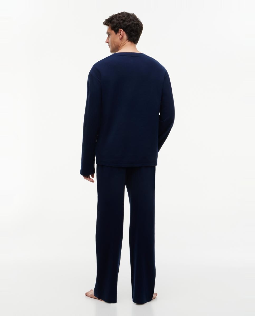 Conjunto de Pijama em Algodão com Textura Gofrada Azul-marinho-2