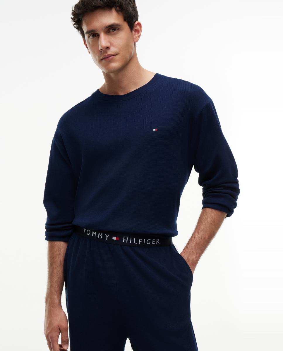 Conjunto de Pijama em Algodão com Textura Gofrada Azul-marinho-3