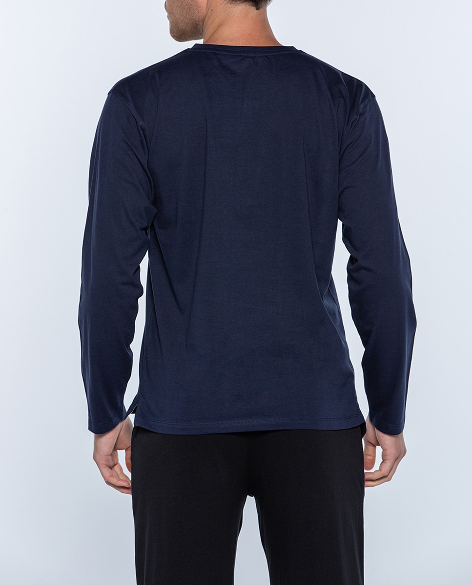 Camisola de Manga Comprida e Gola em Bico Basix Azul-marinho-2