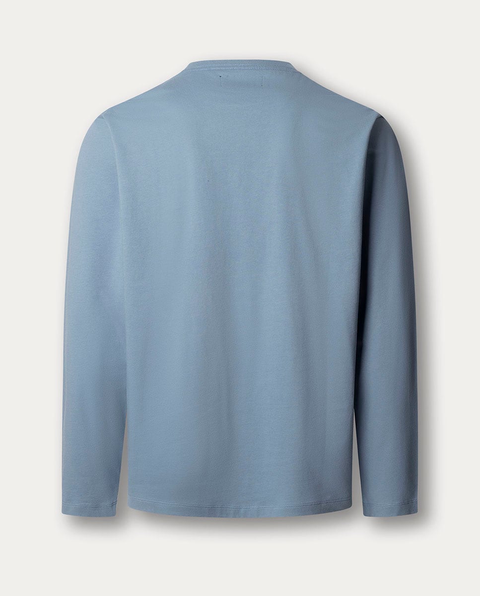 Camisola de Manga Comprida de Algodão com Logótipo da Marca no Peito Azul-2