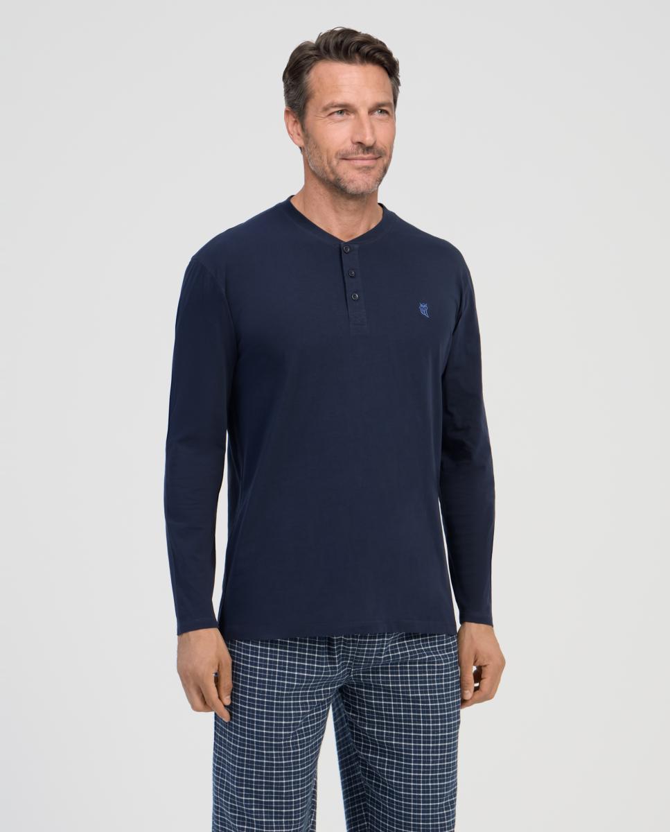 Imagem 0 de Camisola de Pijama Comprida de Malha - Azul