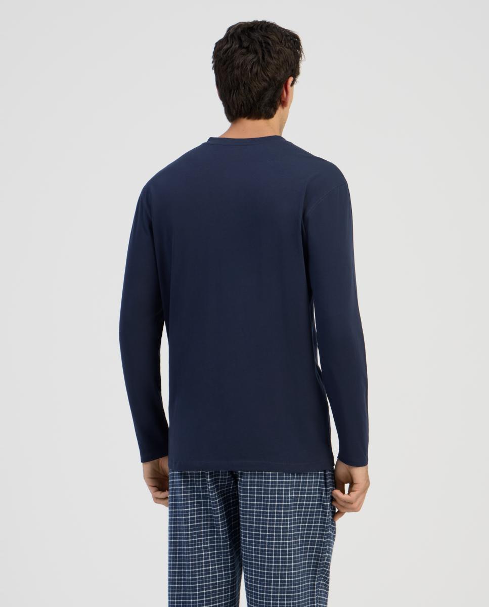 Camisola de Pijama Comprida de Malha - Azul Azul-marinho-2