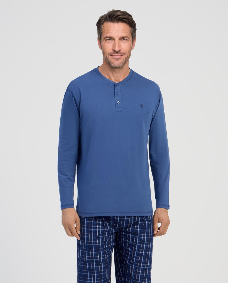 Imagem 0 de Camisola de Pijama Comprida de Malha - Azul
